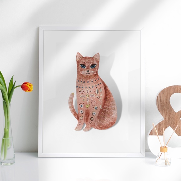 Cute Cat Portrait Illustration Wall Art Print Poster Unframed - Picture 3 of 5